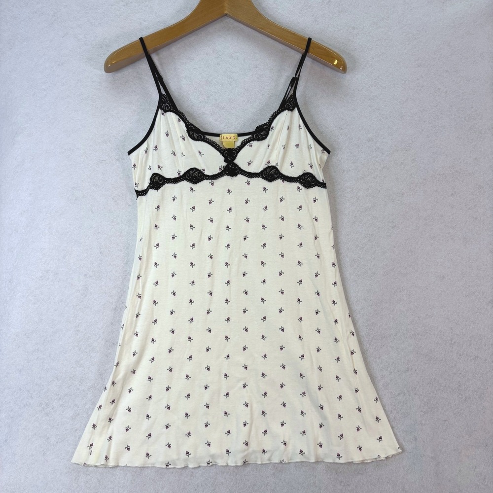 Y2K Dainty Floral Lace Trim Babydoll Chemise Dress Cream Women L Coquette Girly